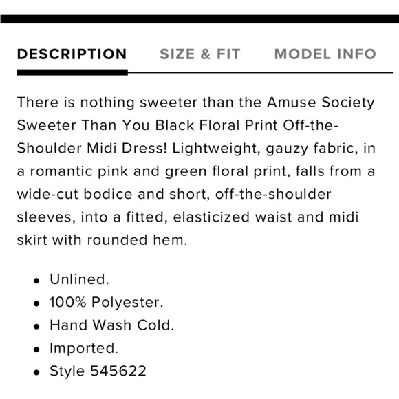 Amuse Society Sweeter Than You Black Floral Print Off the Shoulder Midi Dress - Picture 7 of 9